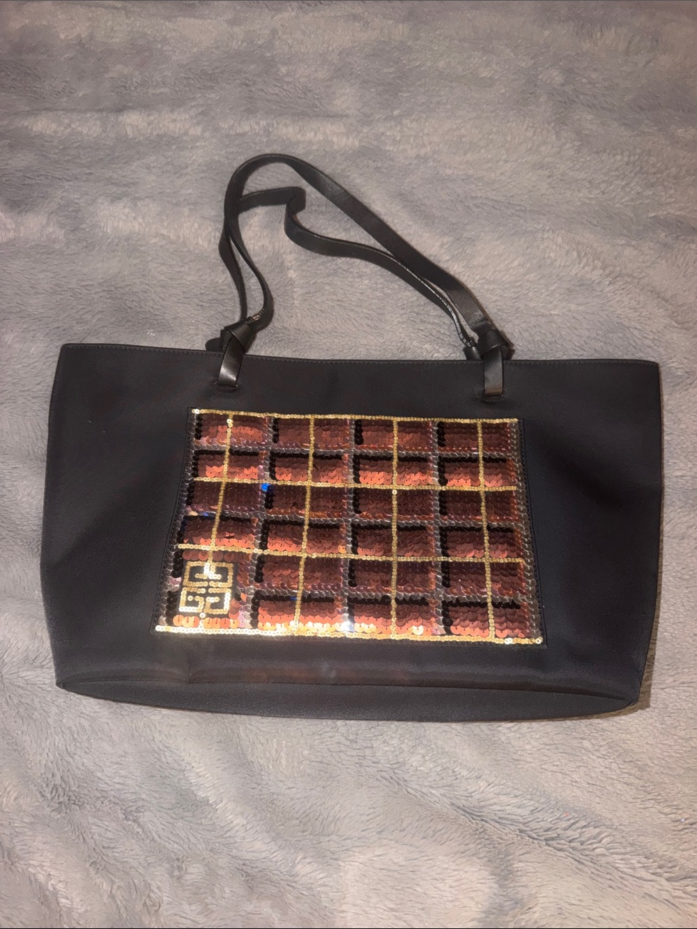 Preloved Givenchy Black Nylon tote bag with Rose Gold Sequin Panel good cond